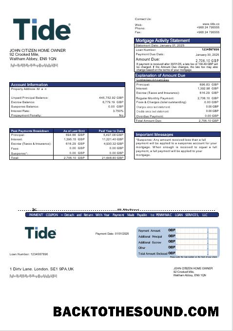 İndir Birleşik Krallık Tide Banka İpotek Hesap Özeti in Word and PDF Formatlar Örnek şablon