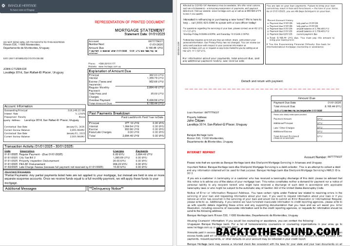 İndir Uruguay Banque Heritage bankmortgage Hesap Özeti in Word and PDF Formatlar, 3 pages 1 2 Örnek şablon