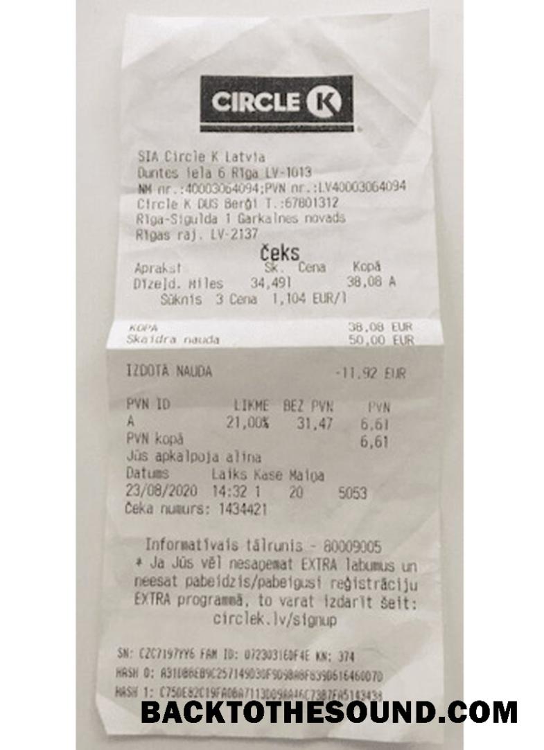 Λήψη Circle K store Απόδειξη Δείγμα δείγμα