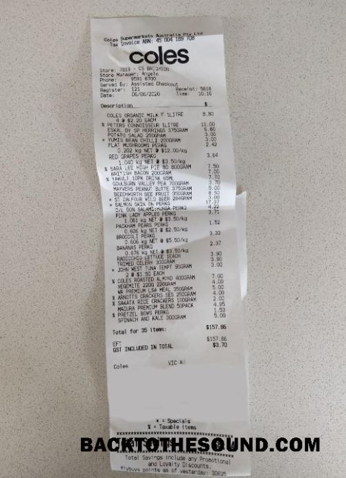 Λήψη Coles supermarket Πληρωμή Απόδειξη Δείγμα πρότυπο