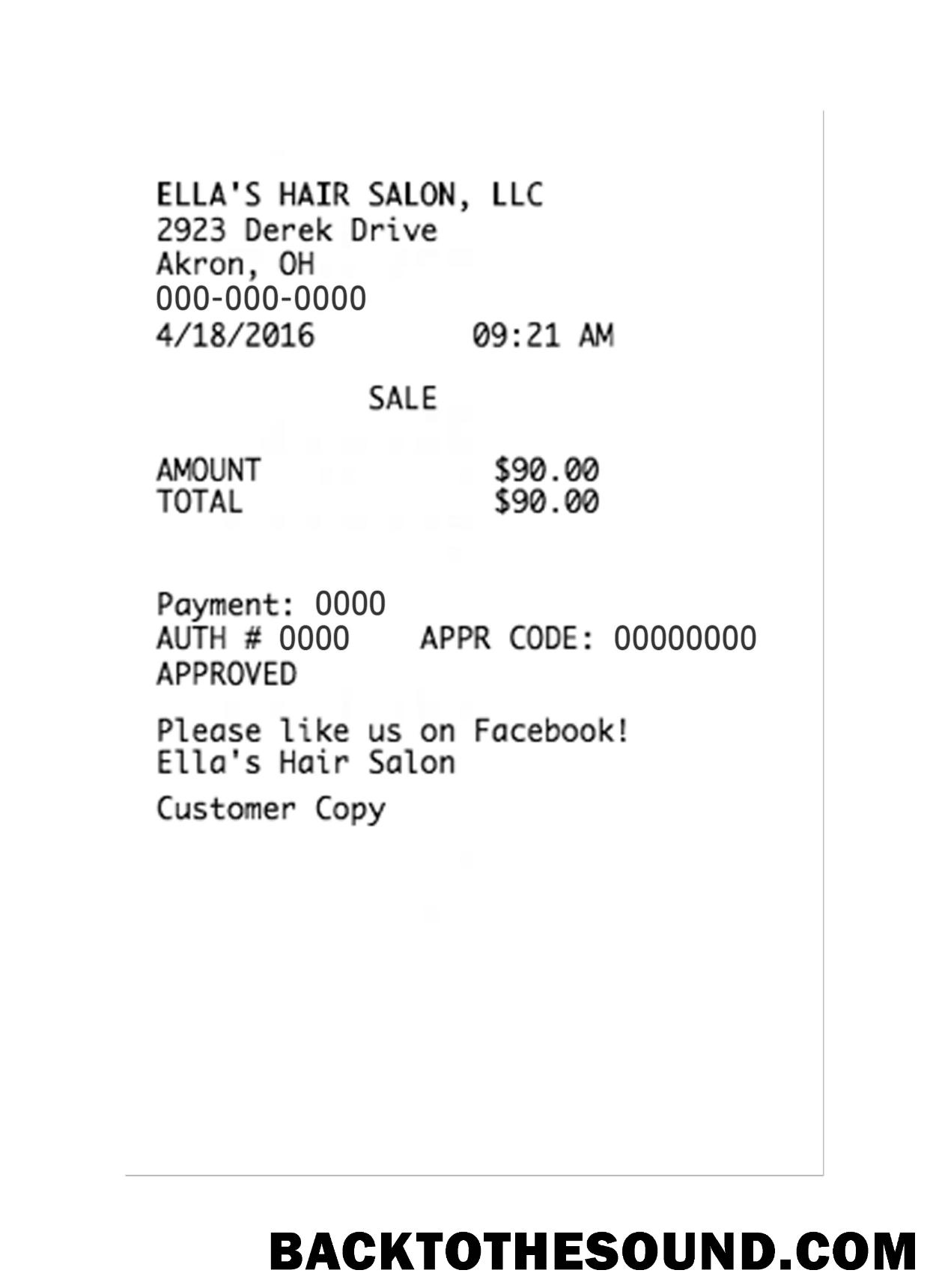 Λήψη ELLA'S HAIR SALON LLC Πληρωμή Απόδειξη Δείγμα προεπισκόπηση