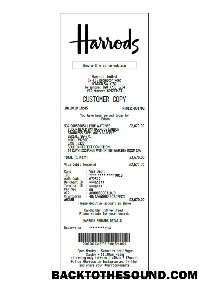 Λήψη Harrods Πληρωμή Απόδειξη Δείγμα πρότυπο