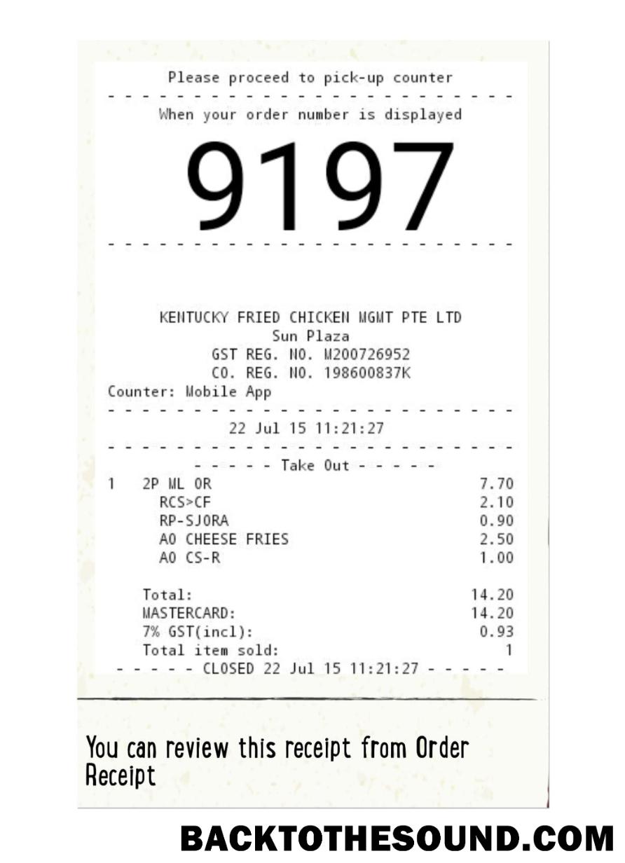 Λήψη KFC Πληρωμή check Δείγμα δείγμα