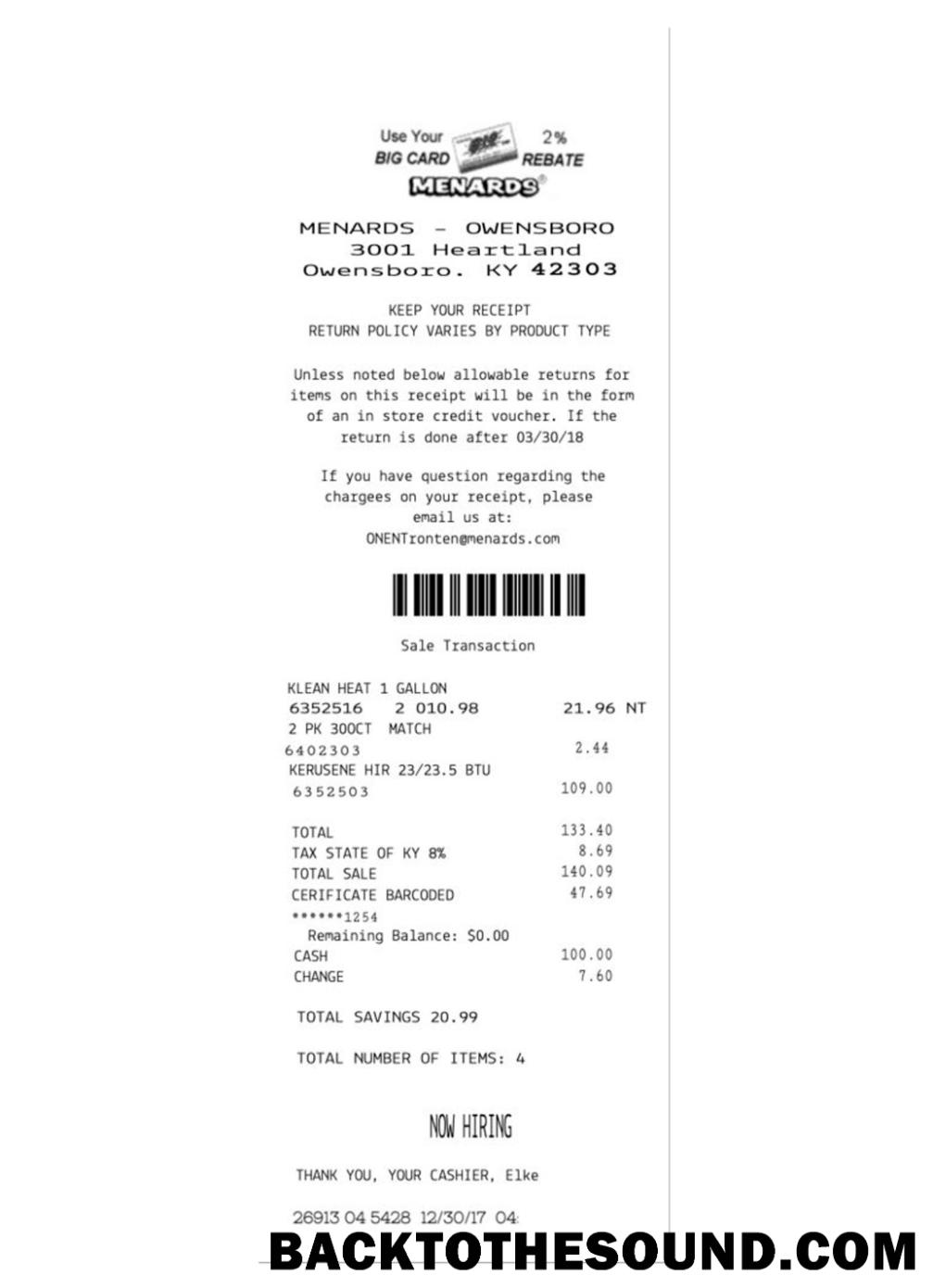 Λήψη MENARDS Πληρωμή Απόδειξη Δείγμα προεπισκόπηση