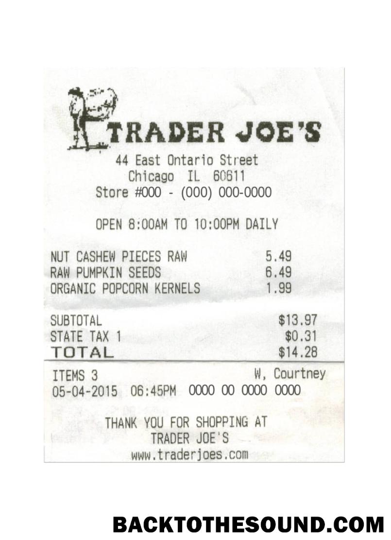 Λήψη TRADER JOE'S cash Απόδειξη Δείγμα δείγμα