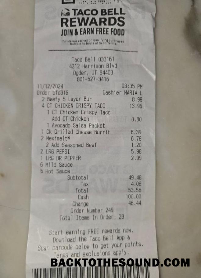 Λήψη Taco Bell Rewards Πληρωμή Απόδειξη Δείγμα σχεδιασμό