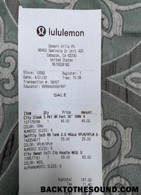 Λήψη ΗΠΑ Lululemon shop Πληρωμή Απόδειξη Δείγμα σχεδιασμό