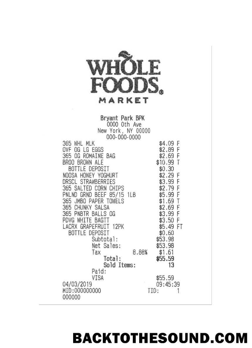 Λήψη WHOLE FOODS Πληρωμή check Δείγμα δείγμα