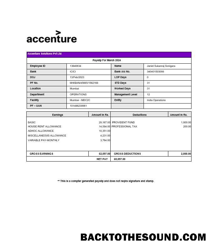 İndir Accenture Solutions payslip Örnek taslak