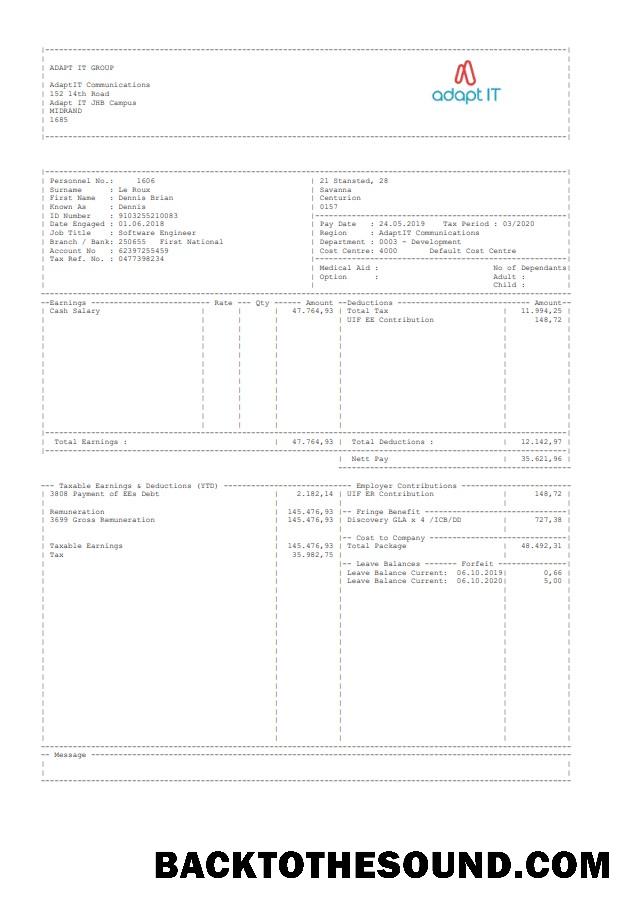 İndir Adapt Kimlik Group Paystub Örnek şablon