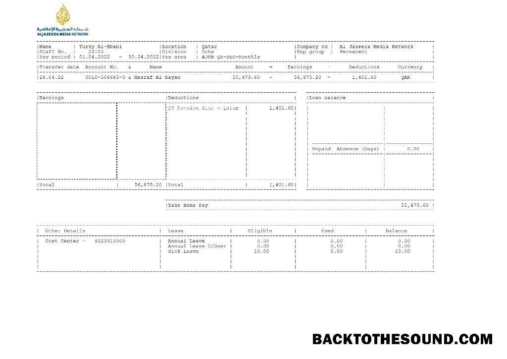 İndir Al Jazeera Media Ağ pay stub in Word and PDF Formatlar.PDF, 1 Örnek taslak