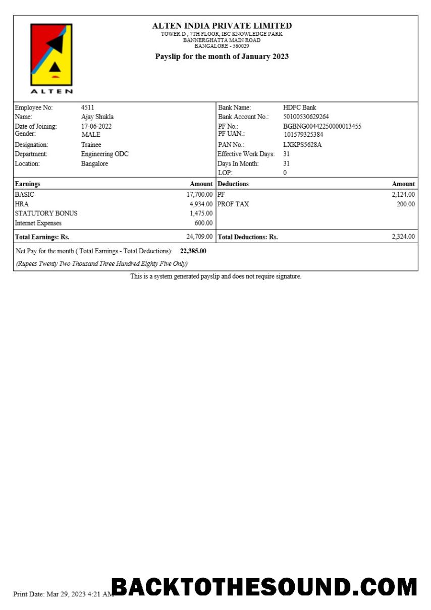 İndir Alten Hindistan payslip in Word and PDF Formatlar.PDF, 1 Örnek taslak