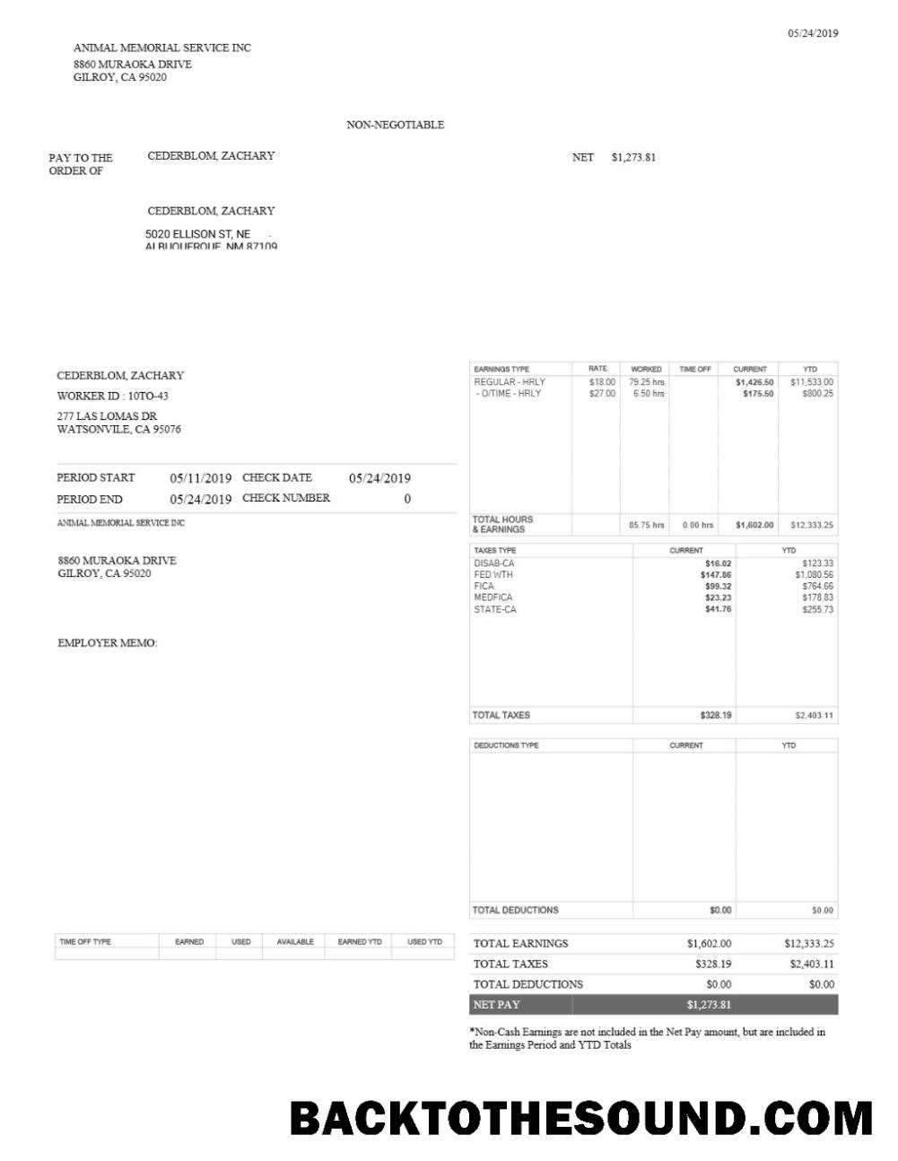İndir Animal Memorial Hizmet INC pay stub in Word and PDF Formatlar.PDF, 1 Örnek taslak