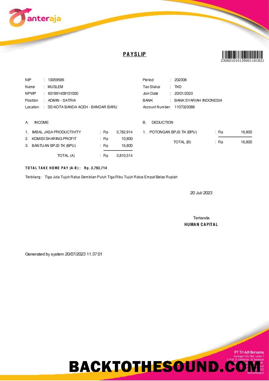 İndir Anteraja tech services payslip in Word and PDF Formatlar.PDF, 1 Örnek örnek