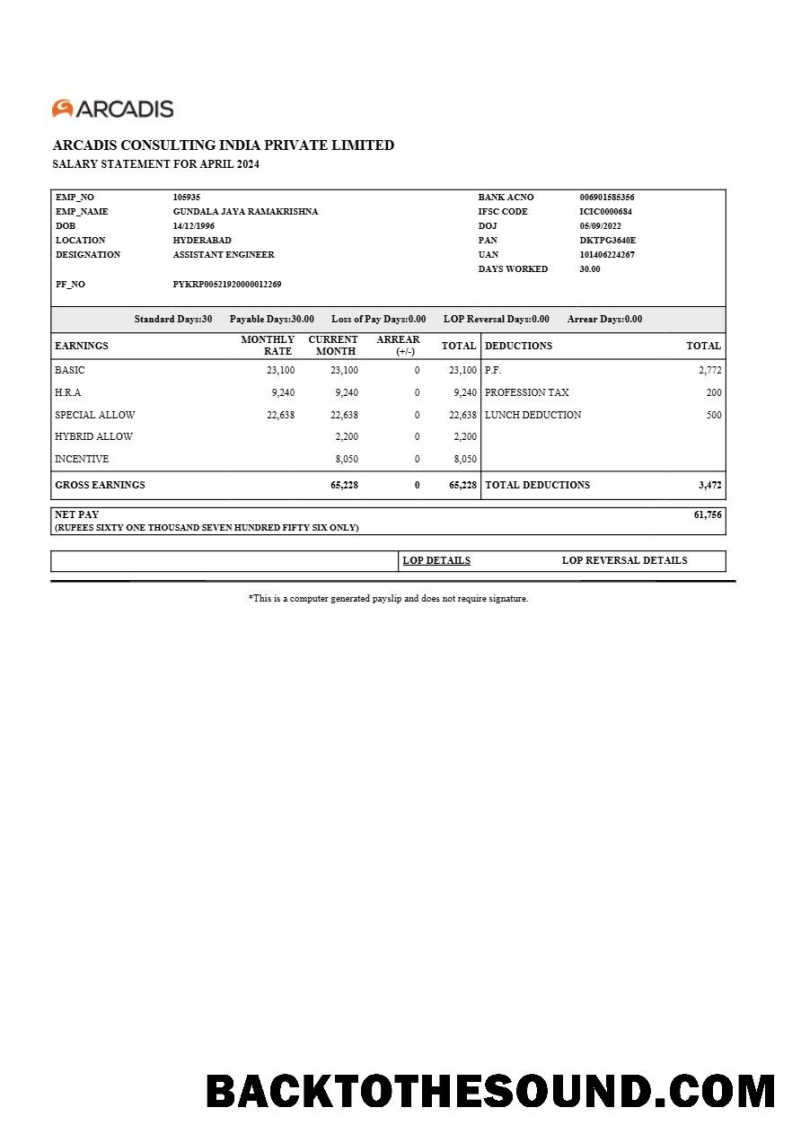 İndir Arcadis Consulting Hindistan salary Hesap Özeti in Word and PDF Formatlar.PDF, 1 Örnek örnek