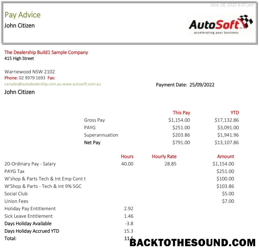 İndir Avustralya NSW AutoSoft payslip Örnek taslak