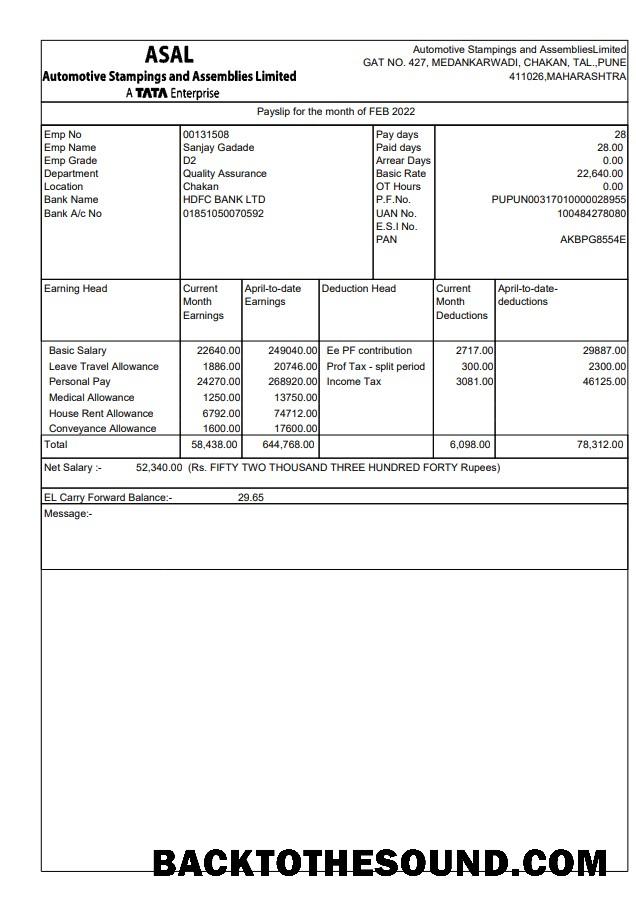 İndir Automotive Stampings and AssembliesLimited pay stub Örnek örnek