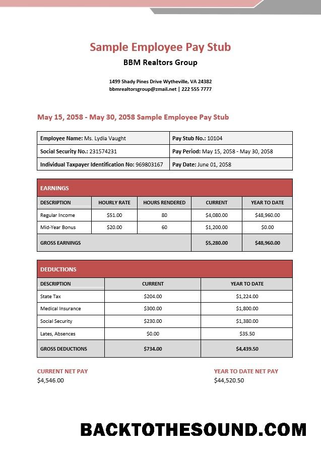 İndir BBM realtors group employee pay stub in PDF and Word Formatlar Örnek örnek