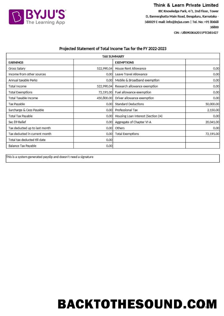 İndir BYJU s learning app payslip in Word and PDF Formatlar.PDF, 2 Örnek örnek