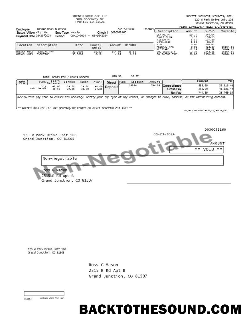 İndir Barrett Kurumsal Services employee pay stub in Word and PDF Formatlar.PDF, 1 Örnek tasarım