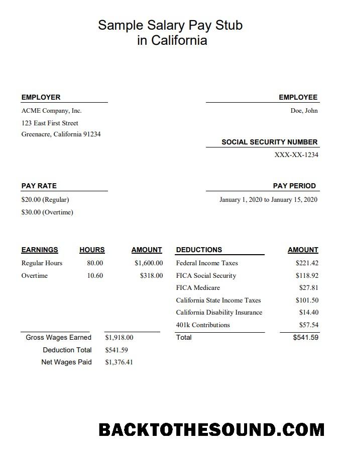 İndir California salary pay stub Word and PDF Örnek taslak