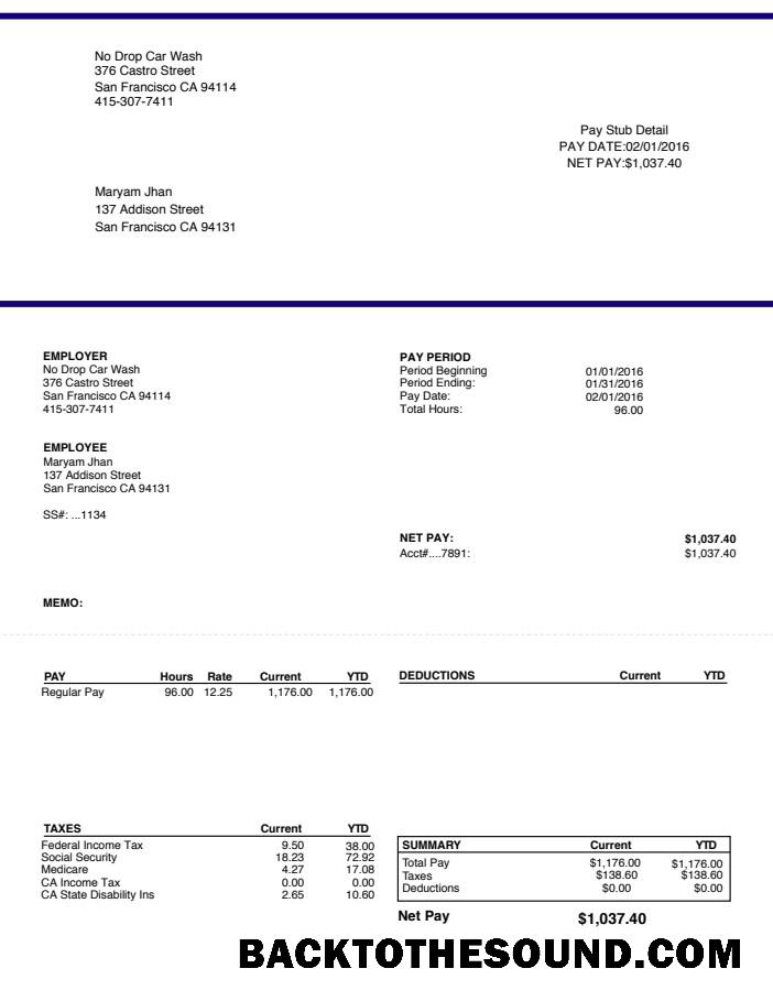 İndir Car Wash Paystub Word and PDF Örnek şablon