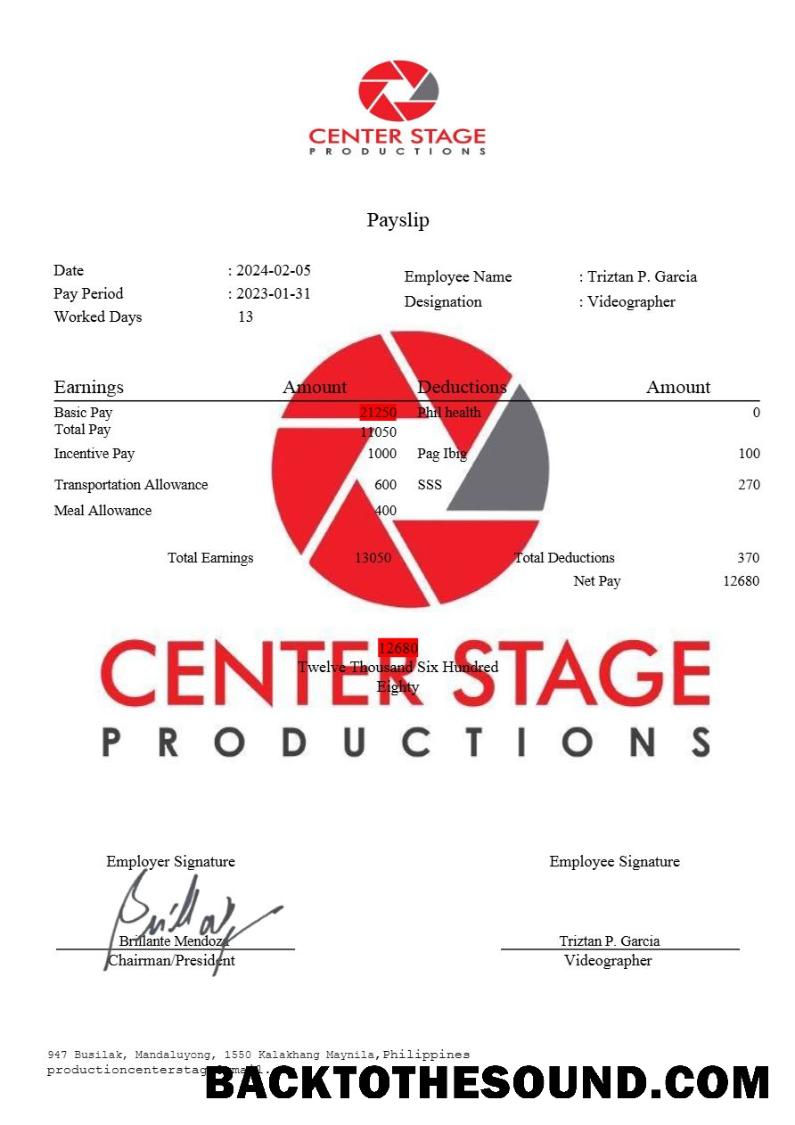 İndir Center Stage Productions payslip in Word and PDF Formatlar.PDF, 2 Örnek şablon