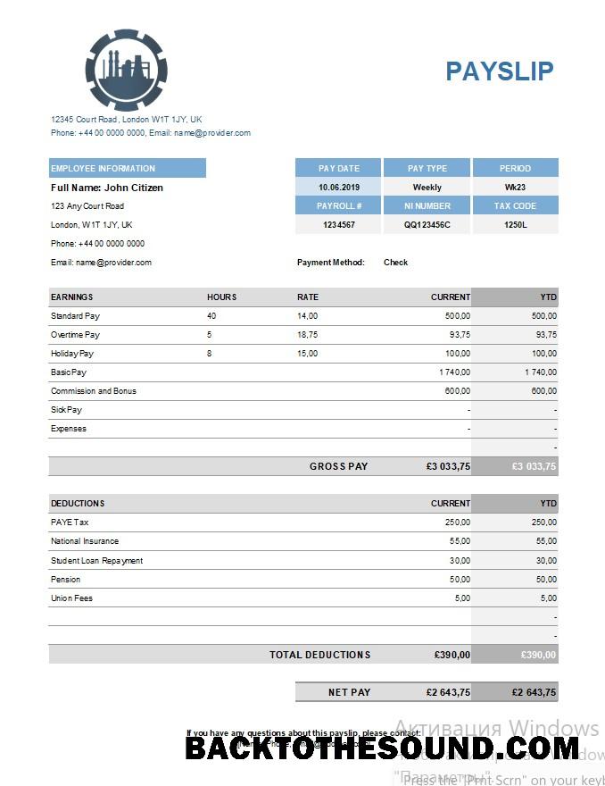 İndir Chemical Şirket payslip in Excel and PDF Formatlar Örnek şablon