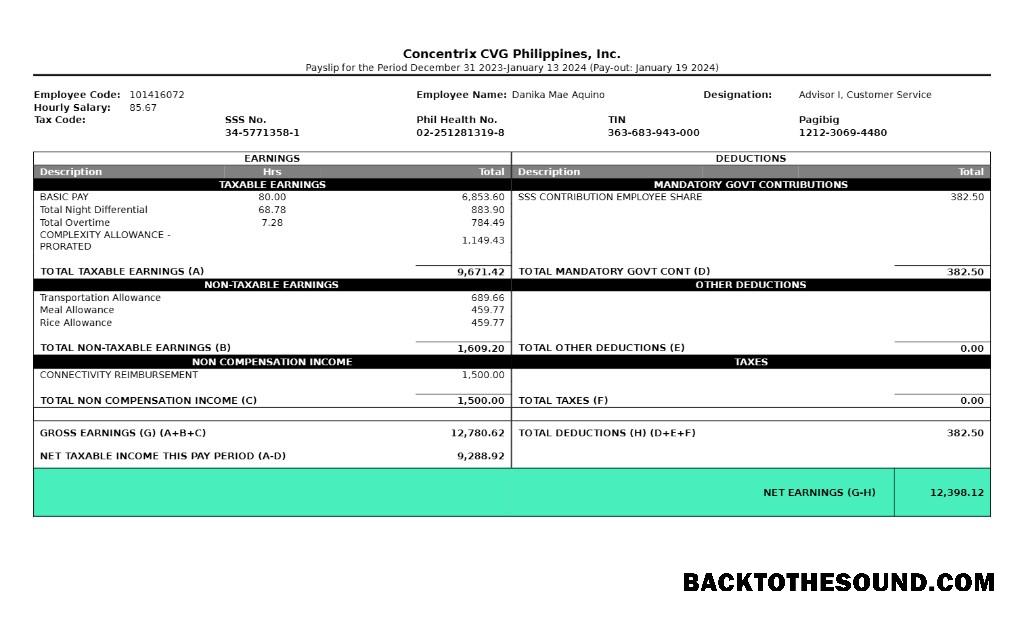 İndir Concentrix CVG Filipinler payslip in Word and PDF Formatlar.PDF, 1 Örnek taslak