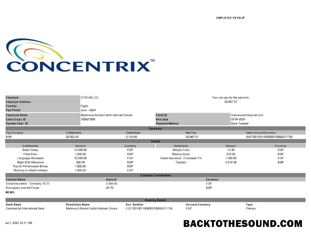 İndir Concentrix payslip in Word and PDF Formatlar.PDF, 1 Örnek örnek