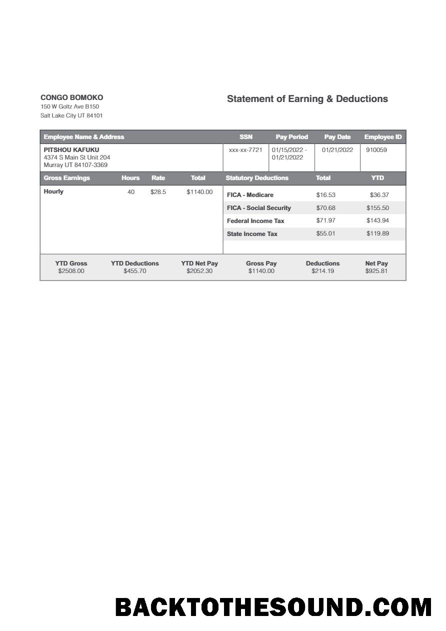 İndir Kongo Bomoko Hesap Özeti of earning & deductions in Word and PDF Formatlar.PDF, 3 Örnek tasarım