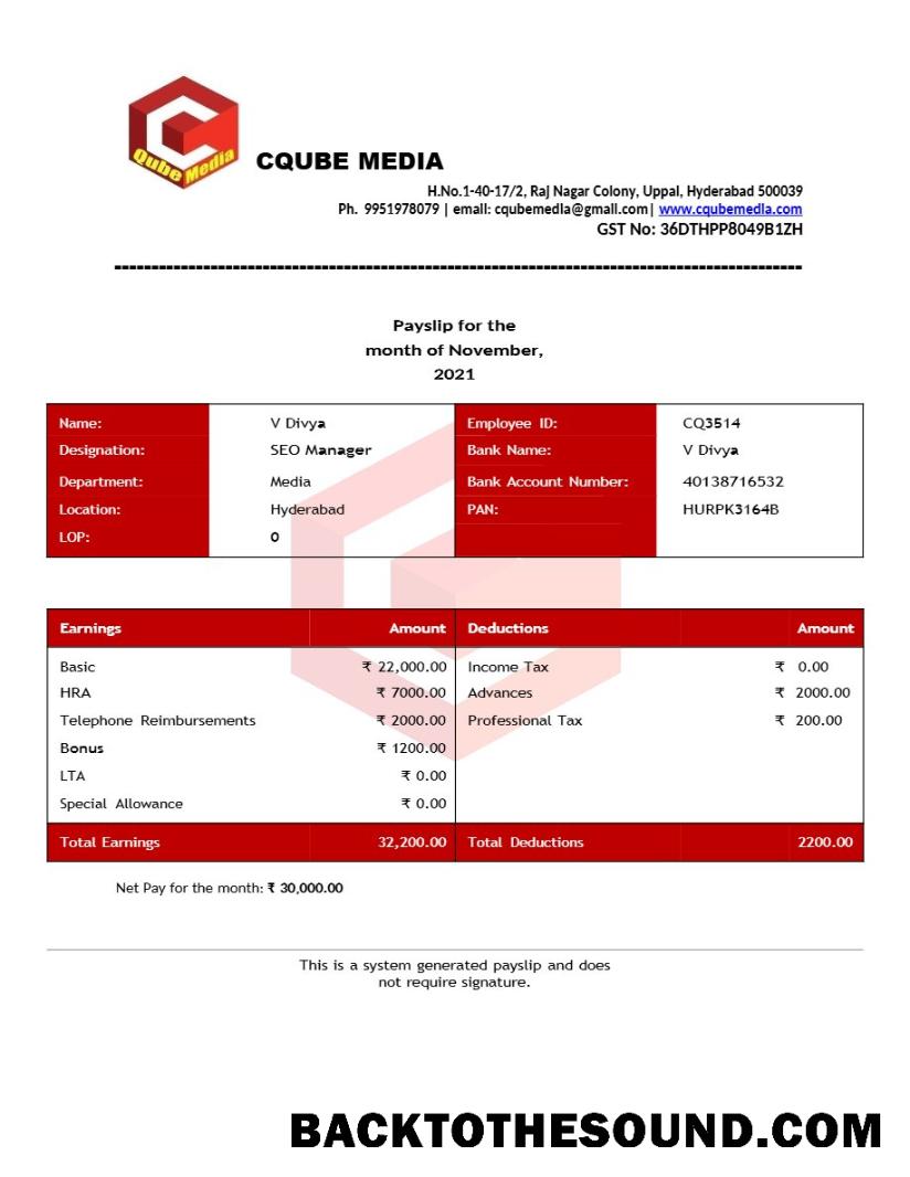 İndir Cqube Media payslip in Word and PDF Formatlar.PDF, 1 Örnek taslak