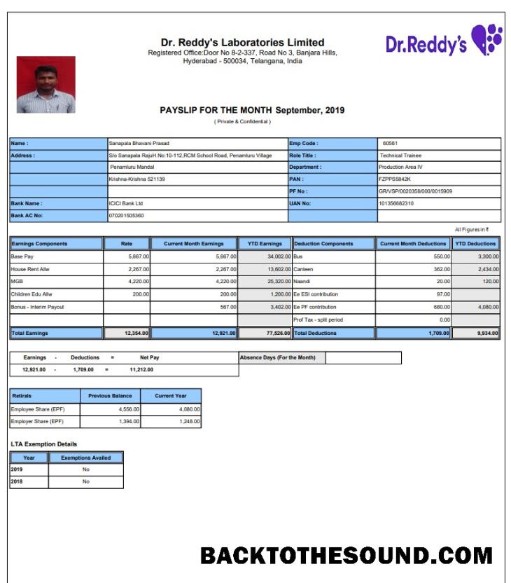 İndir Dr. Reddy's Laboratories Limited pay stub in PDF and Word Format Örnek taslak