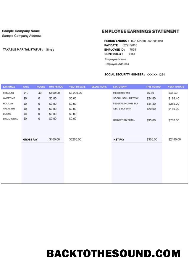 İndir EMPLOYEE earnings Hesap Özeti Word and PDF Format Sürüm 8 Örnek ön izleme