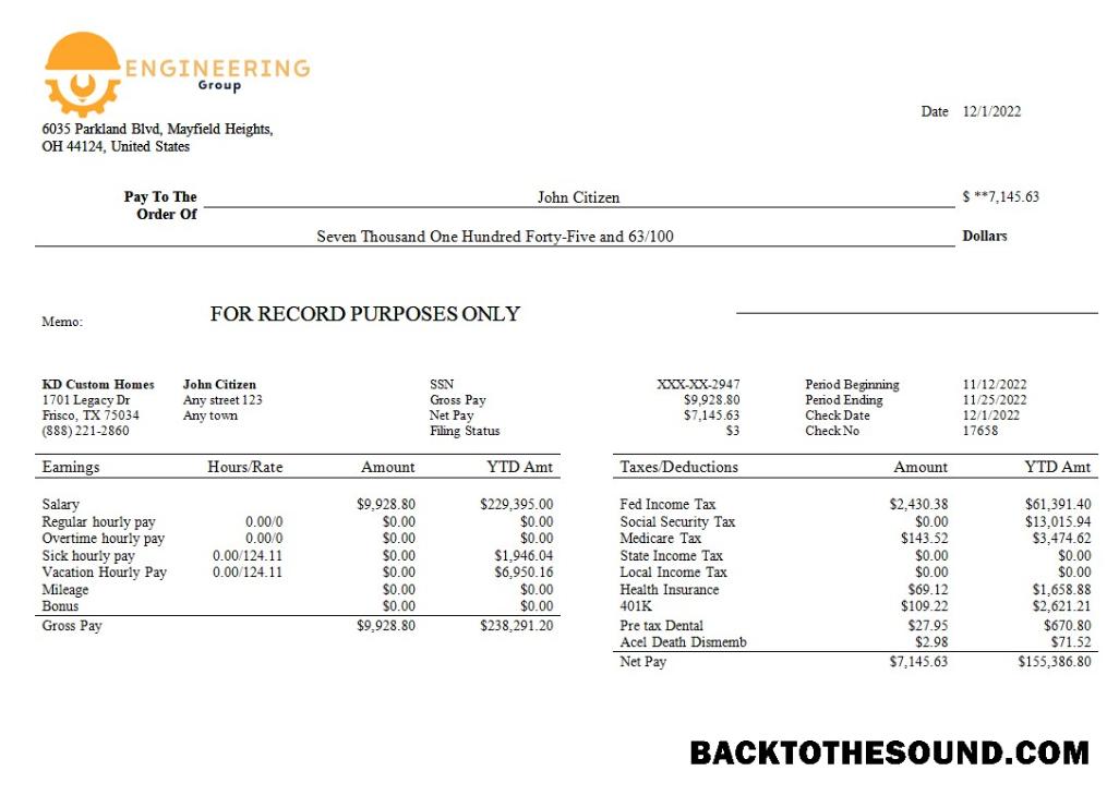 İndir mühendislik Şirket payslip in Word and PDF Formatlar Örnek örnek