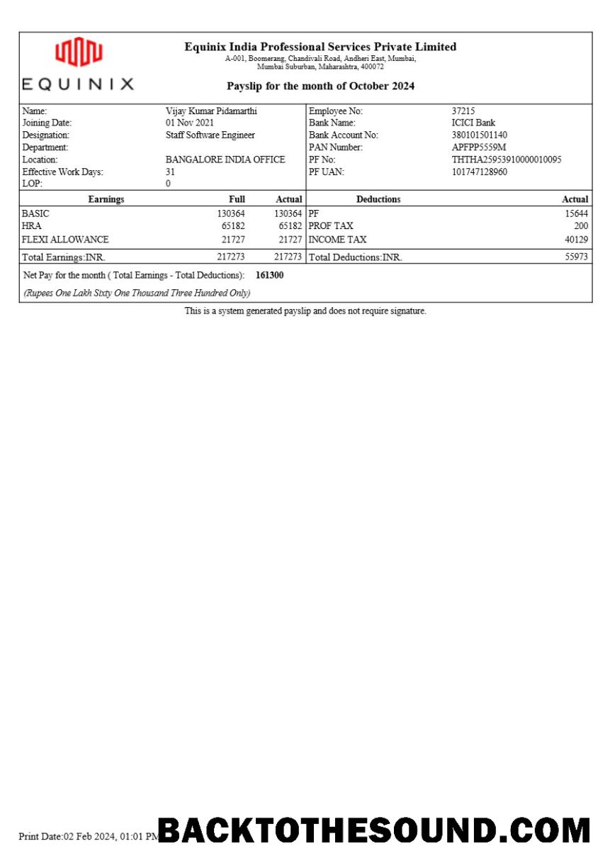 İndir Equinix Hindistan Profesyonel Services payslip in Word and PDF Formatlar.PDF, 1 Örnek şablon