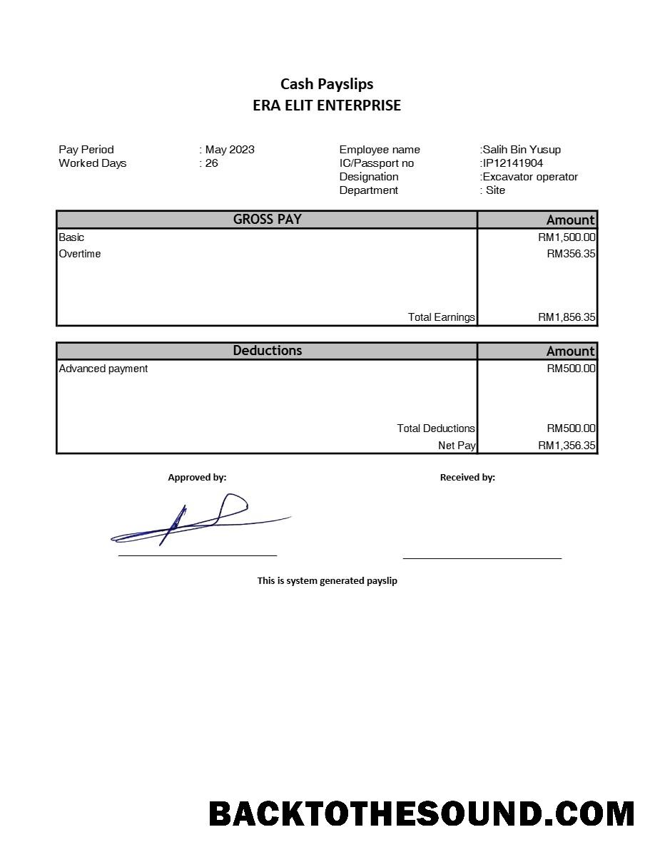 İndir Era Elit Enterprise payslip in Word and PDF Formatlar.PDF, 1 Örnek taslak