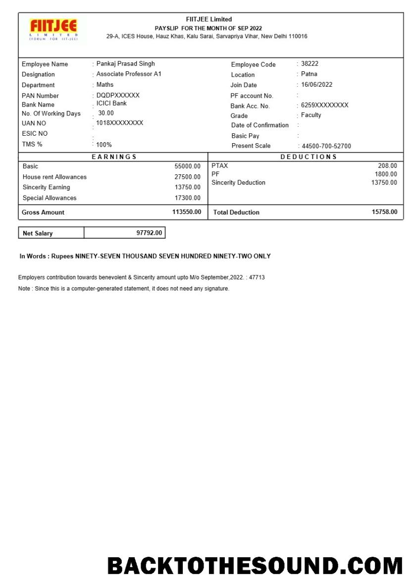 İndir FIITJEE eğitim center payslip in Word and PDF Formatlar.PDF, 1 Örnek taslak