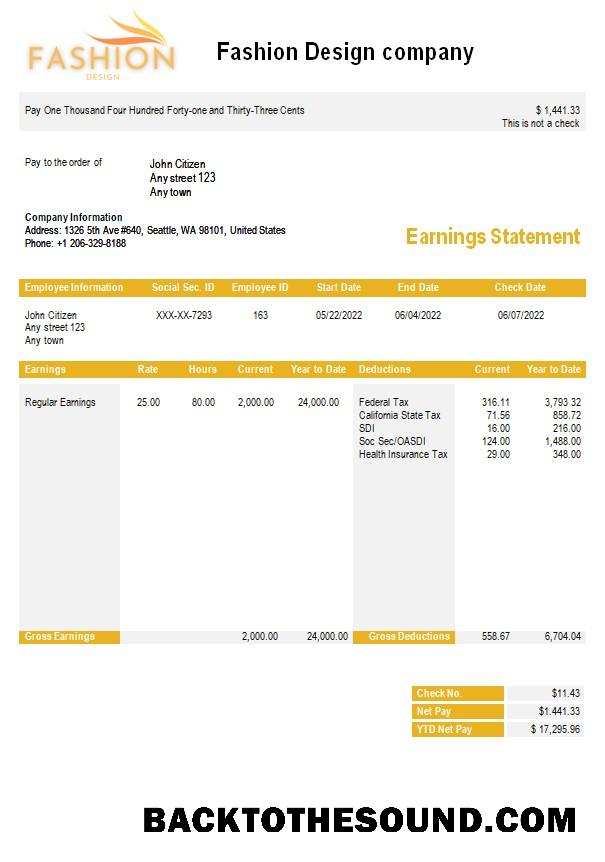 İndir Moda Şirket payslip in Word and PDF Formatlar Örnek şablon
