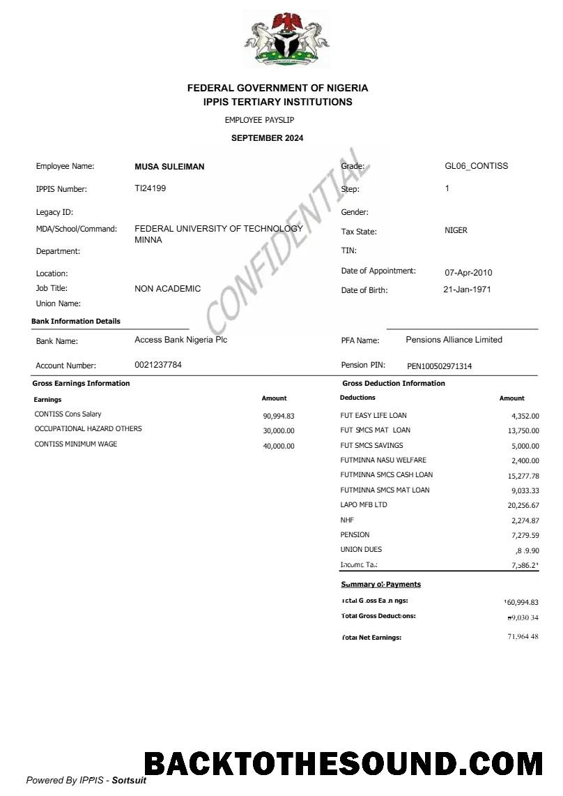 İndir Federal Government of Nijerya employee payslip in Word and PDF Formatlar.PDF, 1 Örnek ön izleme