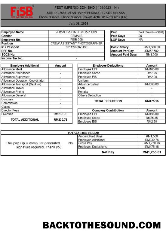 İndir Fest Imperio payslip in Word and PDF Formatlar.PDF, 1 Örnek ön izleme