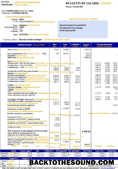 İndir Fransa payslip (in French language) in Word and PDF Formatlar.PDF, 1 Örnek şablon