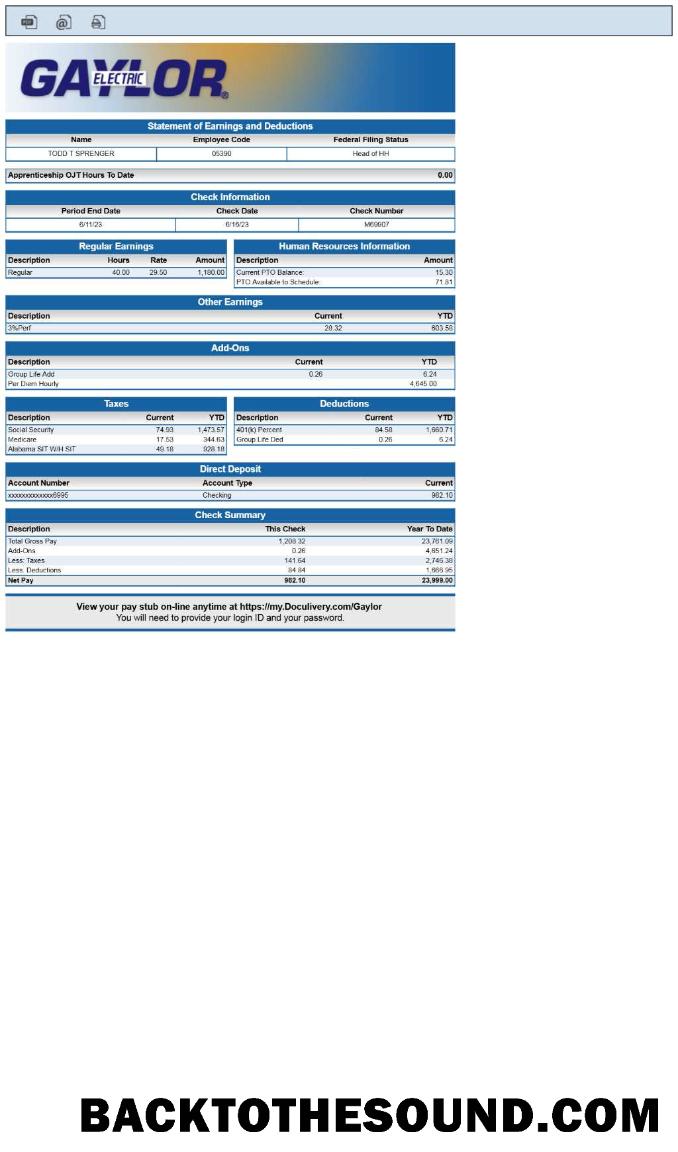 İndir Gaylor Electric Hesap Özeti of earnings and deductions pay stub.PDF, 1 Örnek örnek