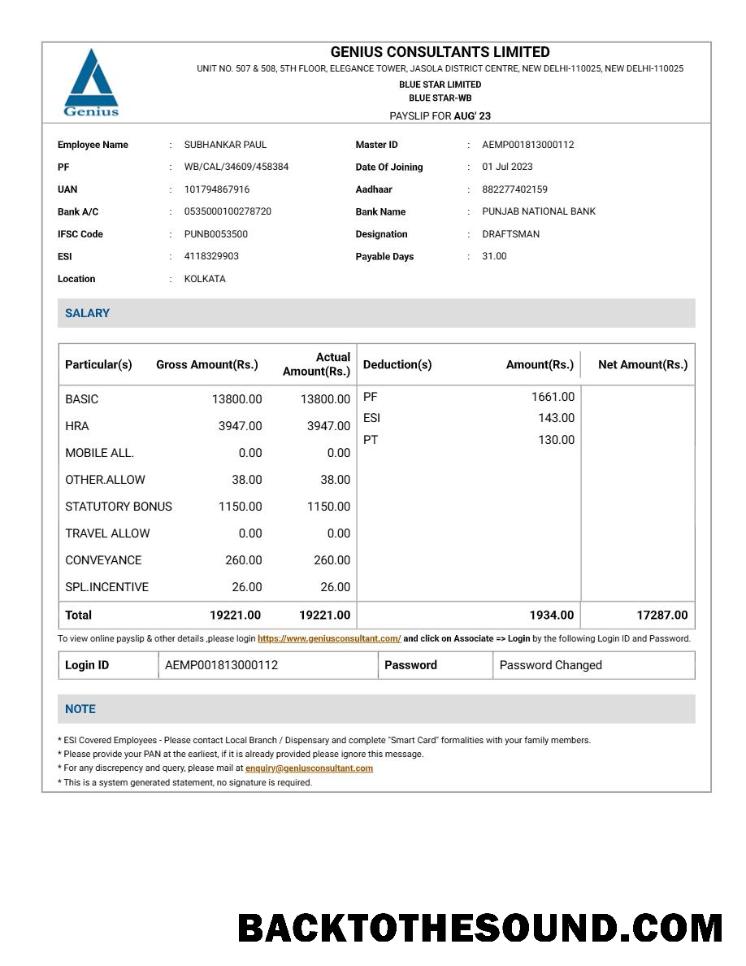 İndir Genius Consultants payslip in Word and PDF Formatlar.PDF, 1 Örnek şablon