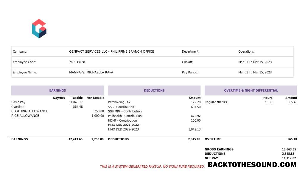 İndir Genpact Services artificial intelligence payslip in Word and PDF Formatlar.PDF, 1 Örnek ön izleme