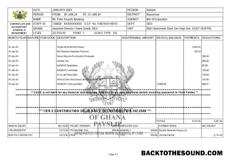 İndir Gana Controller and Accountant General's Department payslip in Word and PDF Formatlar.PDF, 1 Örnek örnek