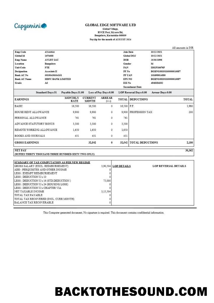 İndir Global Edge Yazılım payslip in Word and PDF Formatlar.PDF, 1 Örnek ön izleme