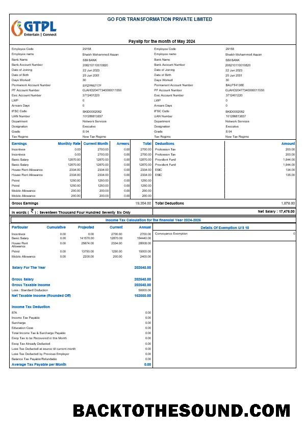 İndir Go For Transformation payslip in Word and PDF Formatlar Örnek tasarım