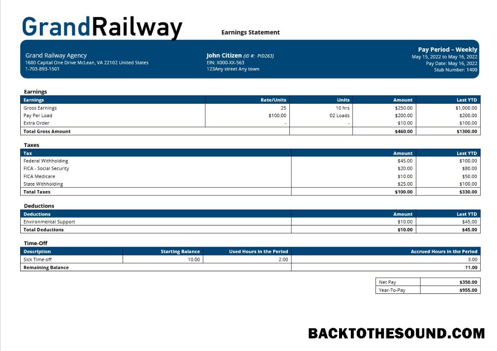 İndir Grand Railway Şirket paystub in Word and PDF Formatlar Örnek ön izleme