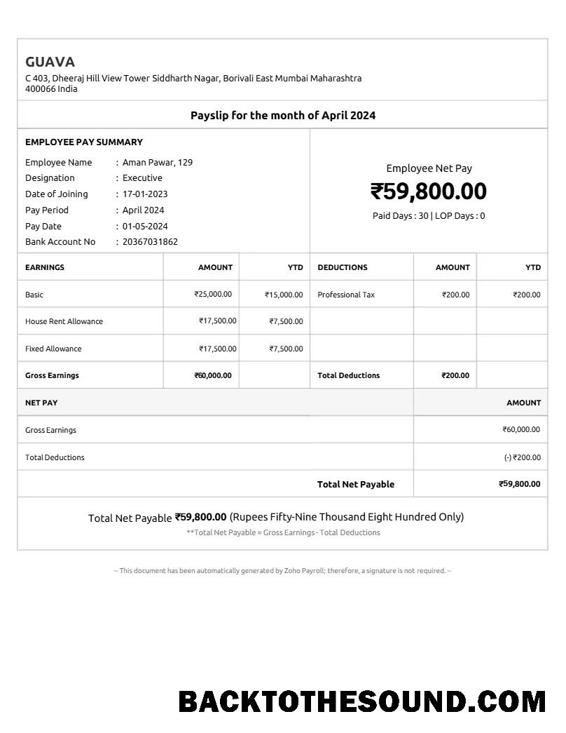 İndir Guava payslip in Word and PDF Formatlar.PDF, 1 Örnek örnek